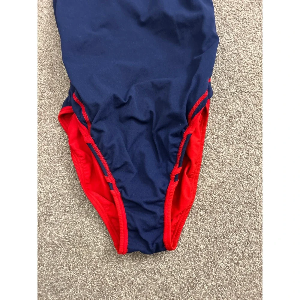 Speedo Lifeguard One Piece Swimsuit Womens 22 Navy Blue Red Excellent Racerback